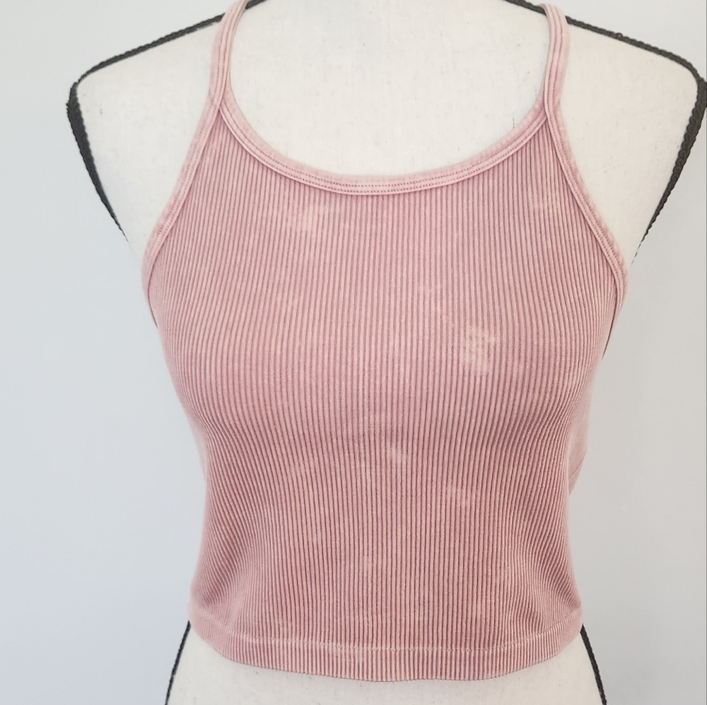 As Revival Cropped Tank Top Washed Color Pink Dusty Rose Ribbed Racerback M